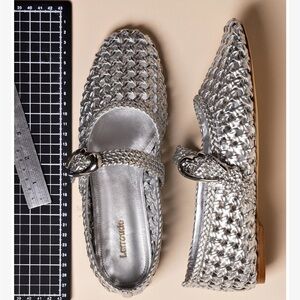 Larroude Silver Woven Flats